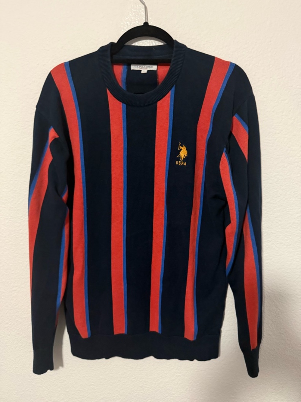 U.S. Polo Assn. Navy, Red & Blue Vertical Stripe Crewneck Sweater  M1